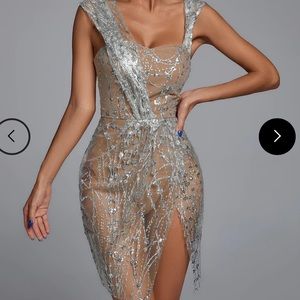 BELLA BARNETT GLITTER MESH DRESS